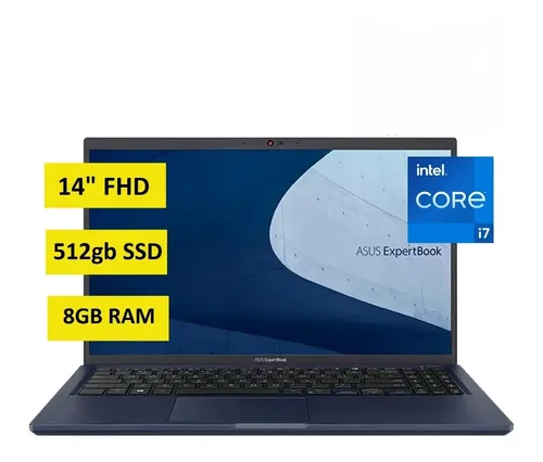 LAPTOP ASUS EXPERTBOOK B1400 Intel Core i7-1165G7 2.8Ghz 4 Nucleos Max. Velocidad 4.7Ghz 12MB Cache 20GB DDR4 Disco Sólido 512GB M.2
