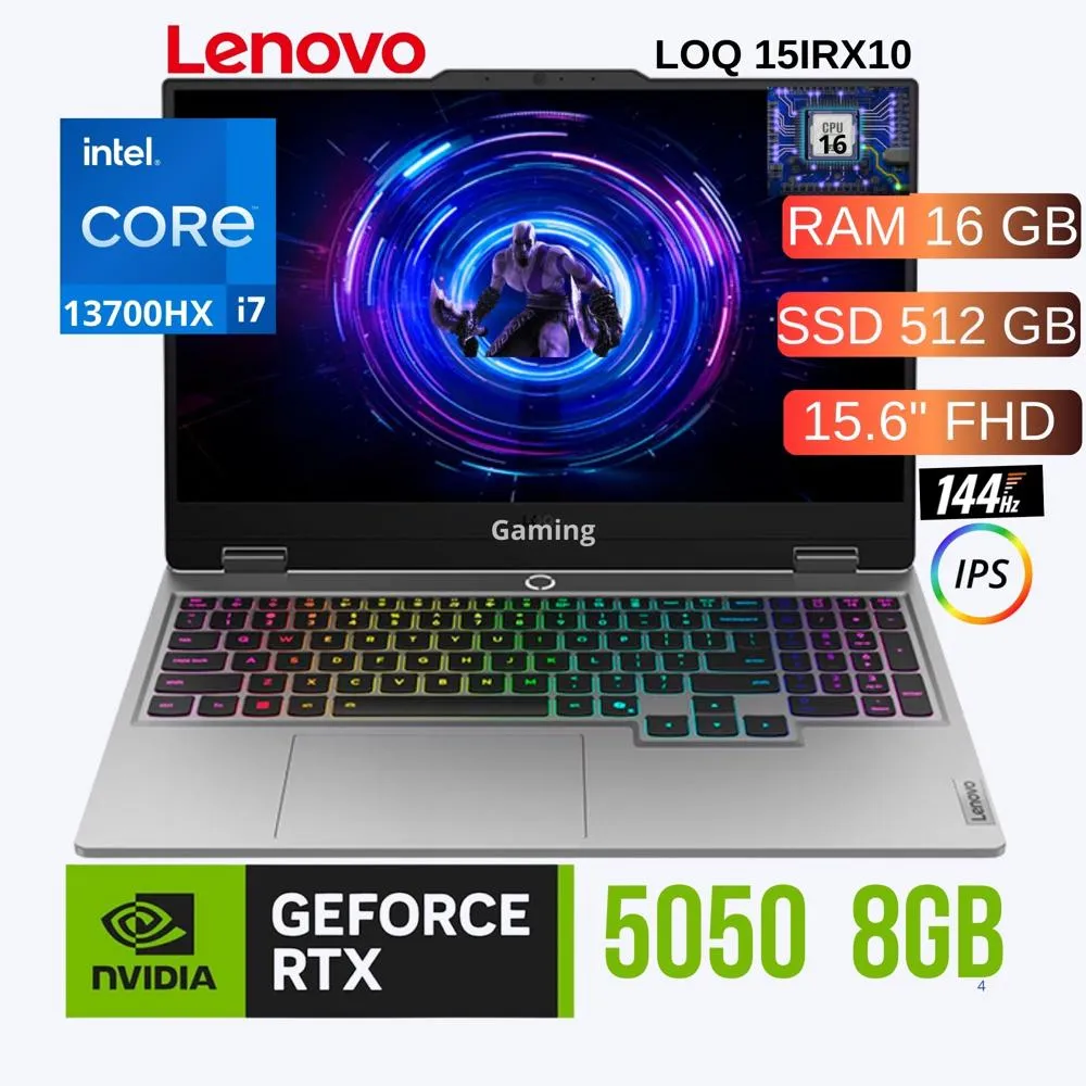LAPTOP GAMING LENOVO LOQ 15IRX10 Intel Core i7-13700HX 16GB (1x 16GB SODIMM DDR5-4800) SSD 512GB