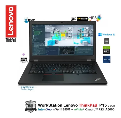WORKSTATION MOBIL LENOVO THINKPAD P15 GEN 2 Intel Xeon W-11855m 3.2Ghz 6 Nucleos 12 Sub-Procesadores Max. Turbo 4.9Ghz 18MB Cache 32GB DDR4 Disco SSD 1.0TB M.2